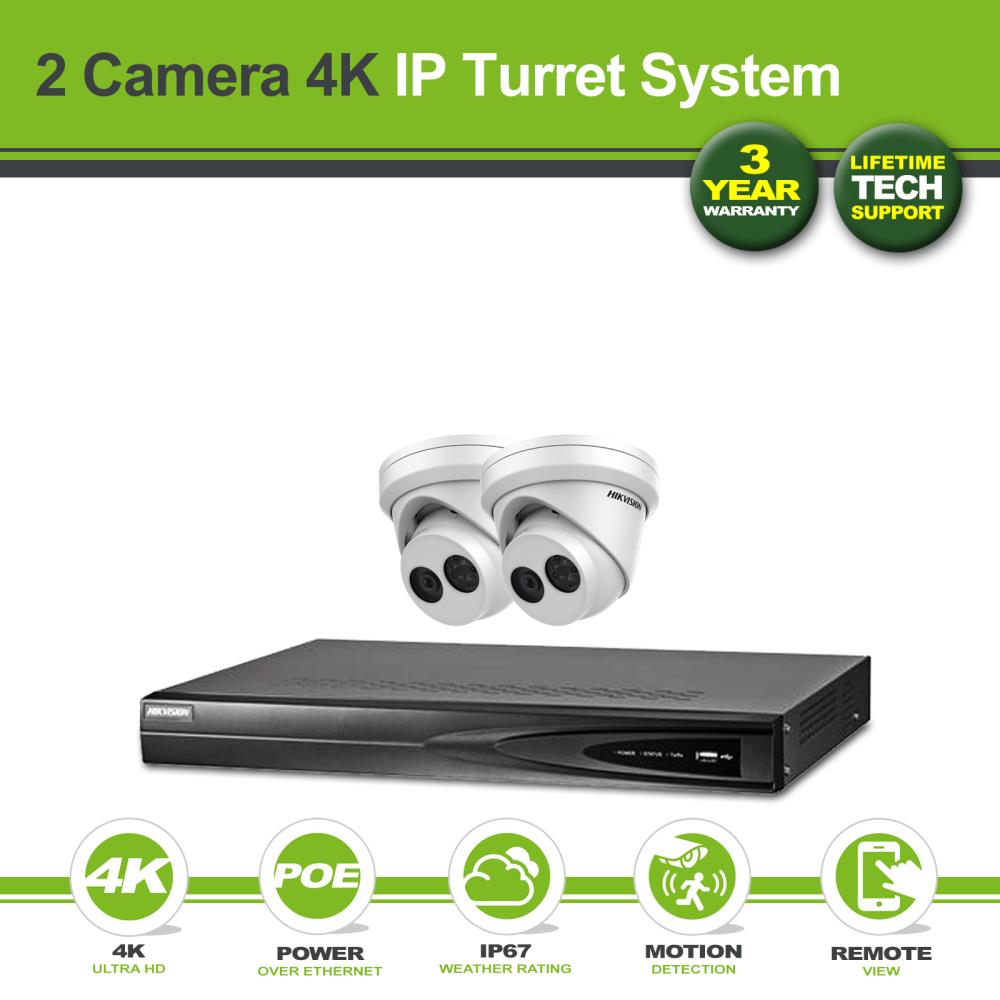 Hikvision 2 Camera 8MP(4K) Darkfighter Turret PoE IP CCTV System